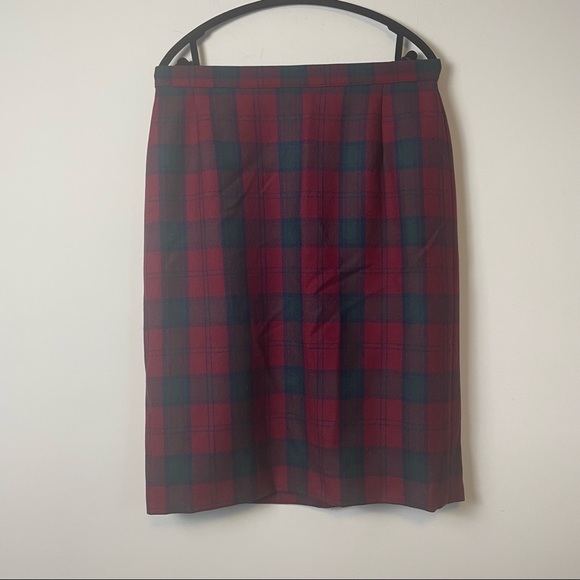Vintage Edinburgh Wool Pencil Skirt, Green Check, Size 20 - Picture 1 of 4